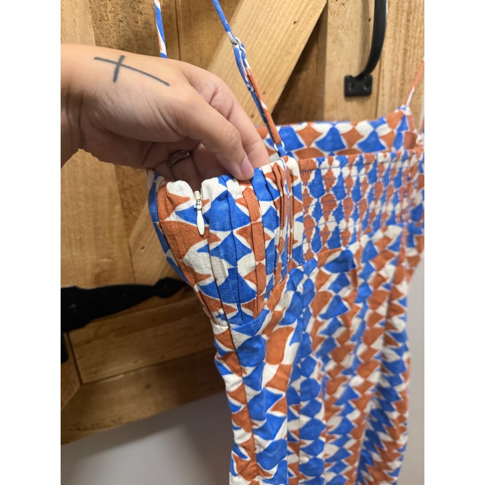 Maeve Anthropologie Ophelia Mini Dress Blue Orange Geometric Linen Blend Size 10 - Picture 9 of 11